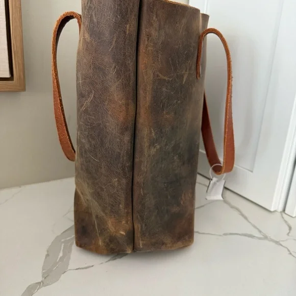 KMM & Co, Brown Kodiak Highly DistressedLeather Tote Bag